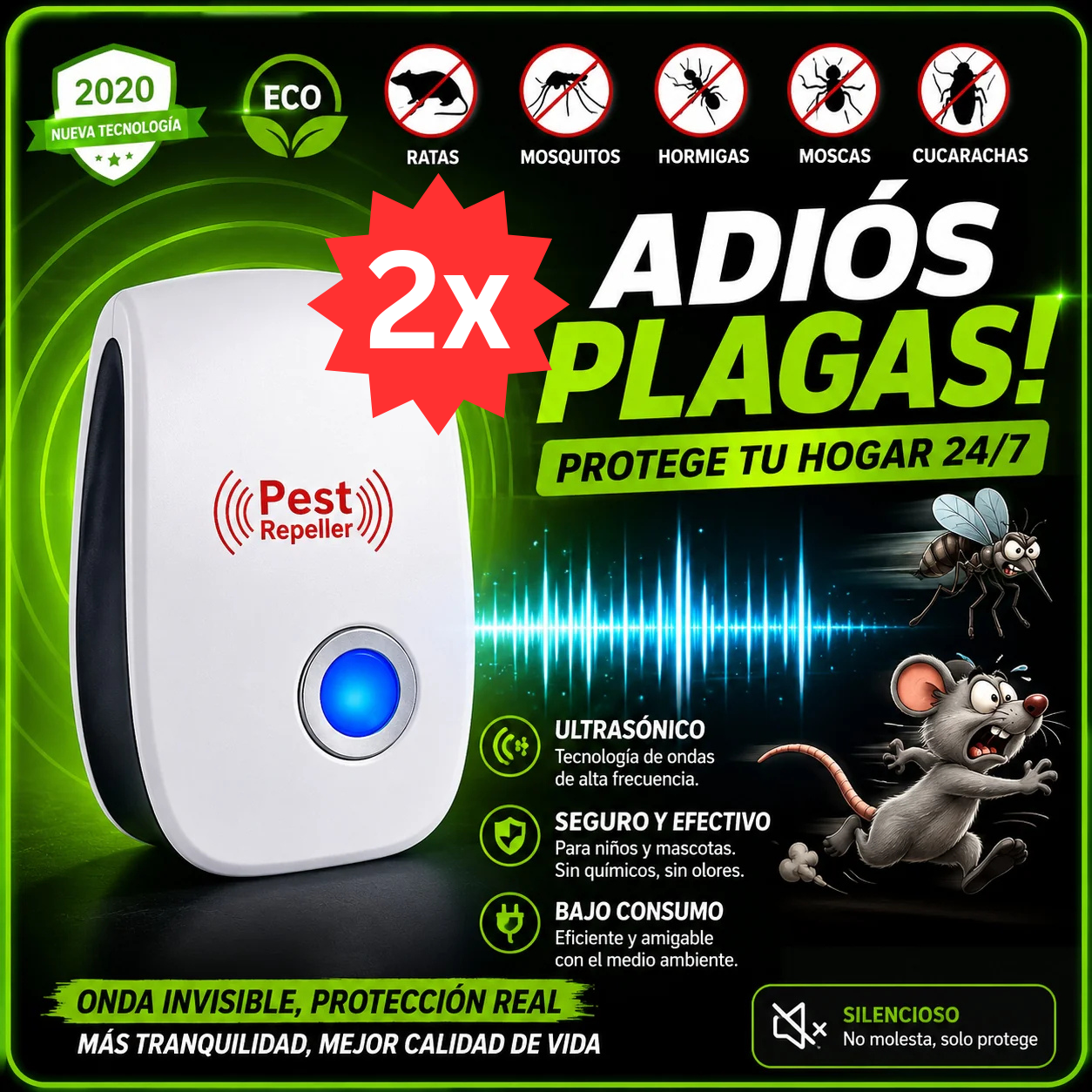 Repelente Ratones Ultra - Ayuda a alejar las plagas.