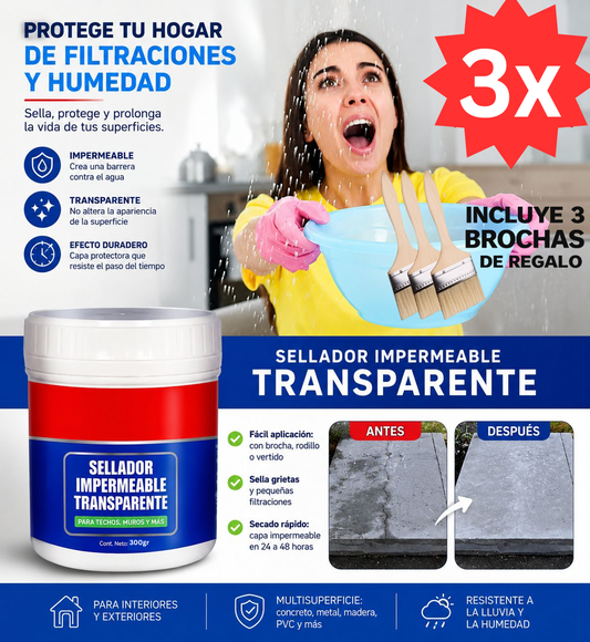 Pack 3 x GEL SELLADOR IMPERMEABLE 300GR (incluye 3 brochas de regalo) - Olvídate de las goteras