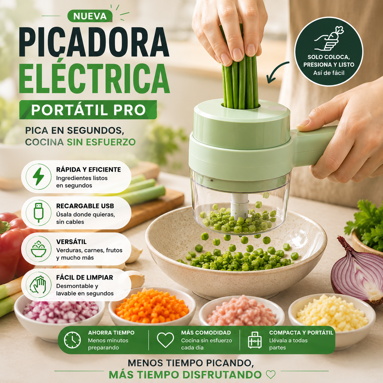 Picadora de Verdura Eléctrica Pro - Menos tiempo y esfuerzo preparando