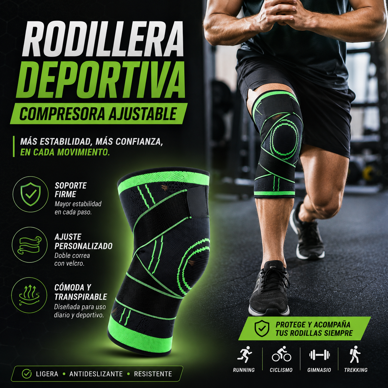 Rodillera Compresora Ajustable - Mayor estabilidad en movimiento