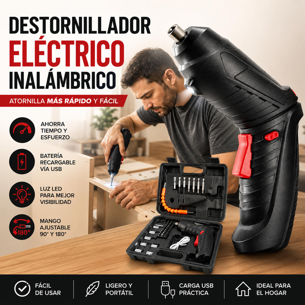 Destornillador Eléctrico Recargable - Ahorra tiempo en casa