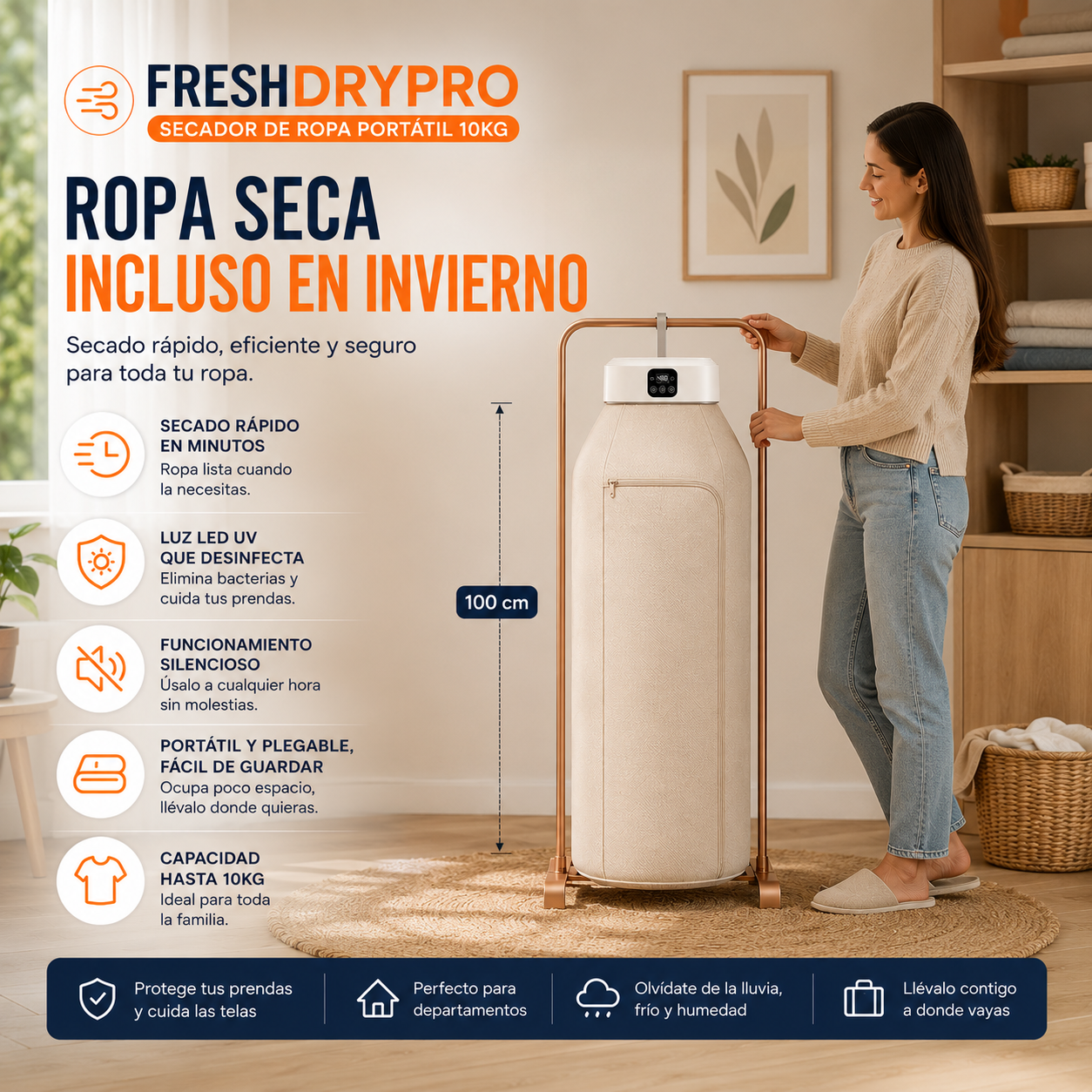 FreshDryPro™ Secador de Ropa Portátil 10kg - Ropa seca incluso en invierno