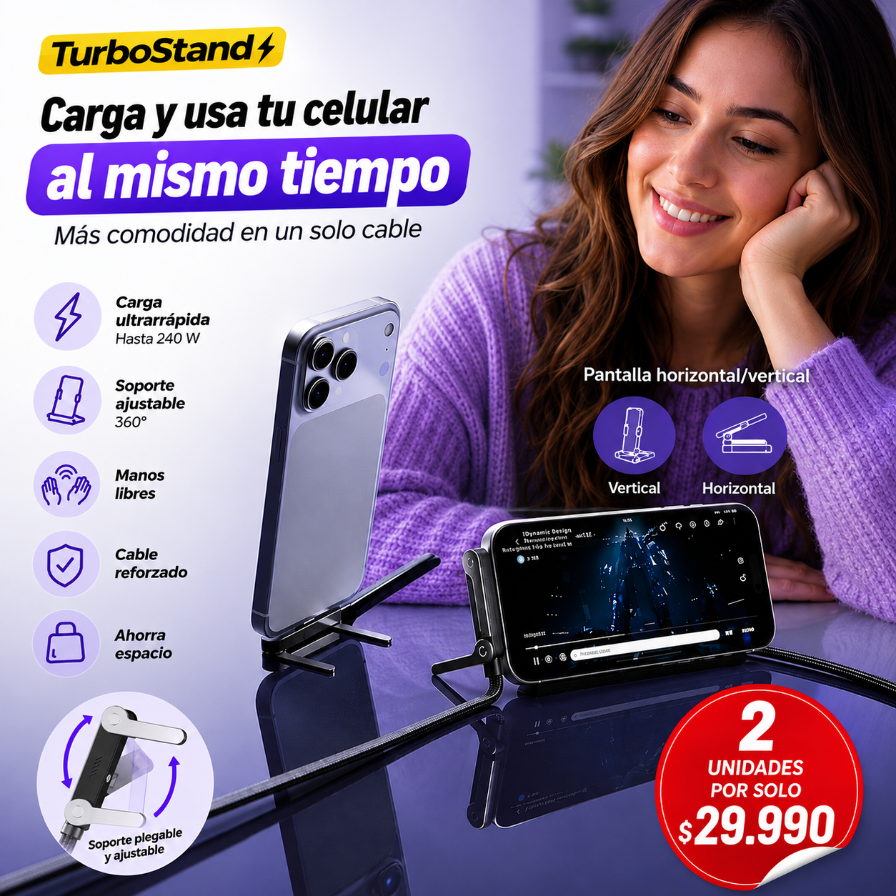 TurboStand (2 unidades) - Carga y soporte para tu teléfono