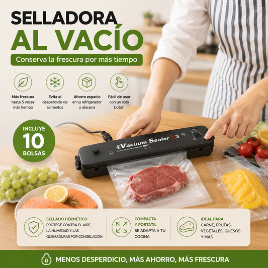 Selladora al Vacío Pro™ (Incluye 10 bolsas) - Conserva por más tiempo