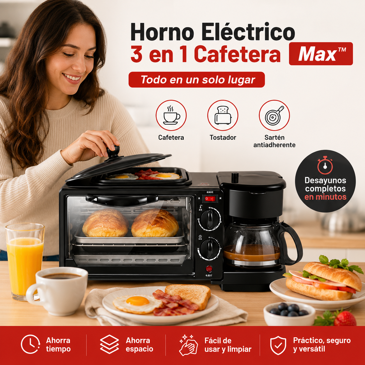 Horno Eléctrico 3 en 1 Cafetera Max™ - Todo en un solo lugar.