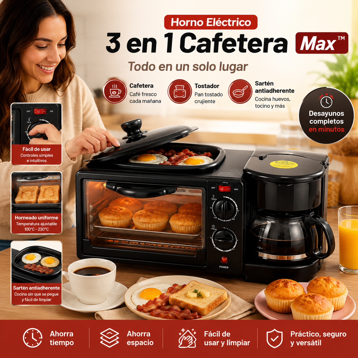 Horno Eléctrico 3 en 1 Cafetera Max™ - Todo en un solo lugar.