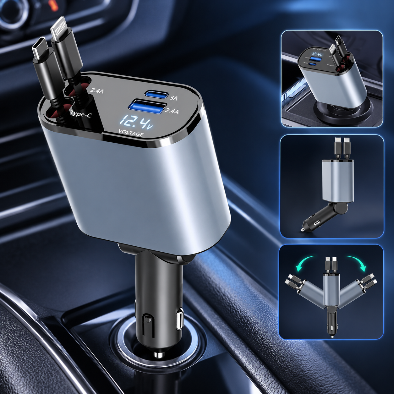 Cargador de Auto 4 en 1 Pro 120W - Carga rápida, cero desorden.