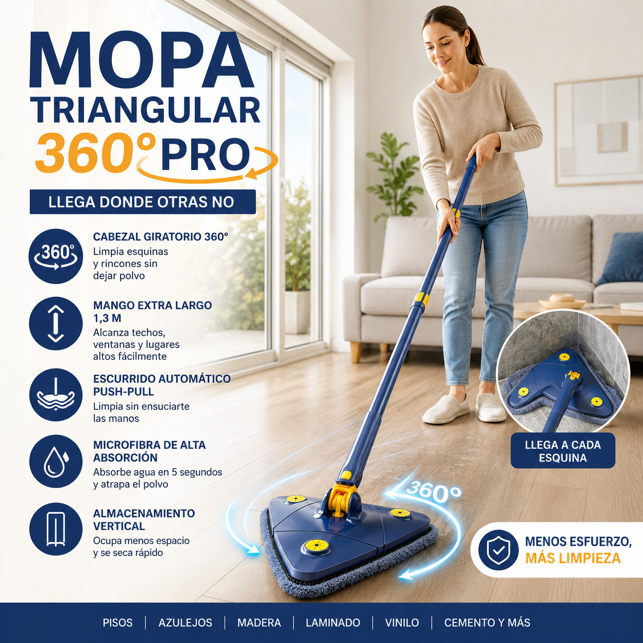 Mopa Triangular 360° Pro - Llega donde otras no
