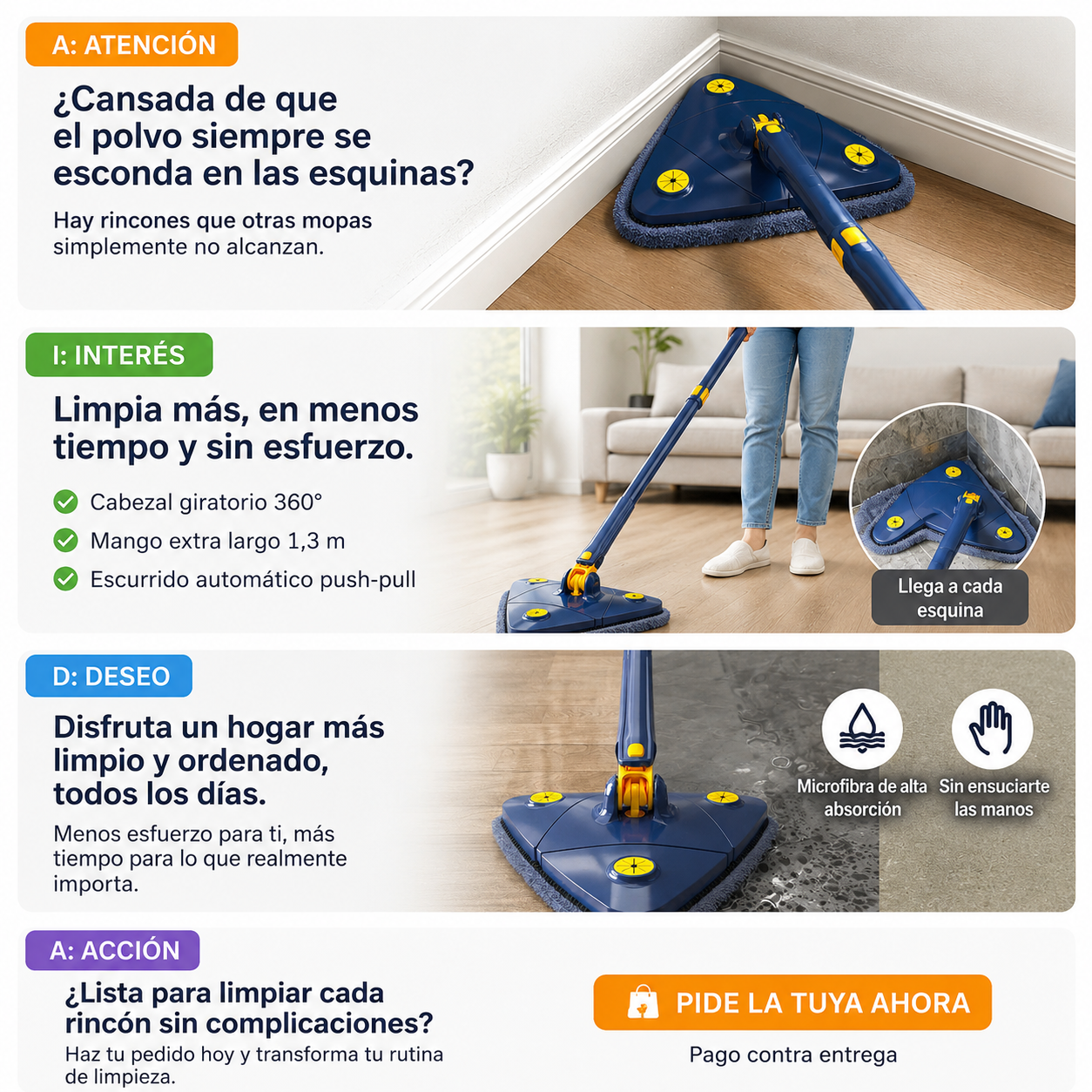 Mopa Triangular 360° Pro - Llega donde otras no