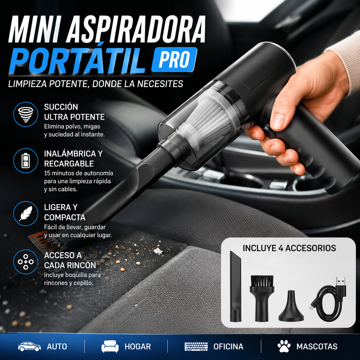 Mini Aspiradora Portátil Pro - Llega a cada rincón