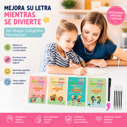 Set 4 cuadernos magic caligrafia montessori