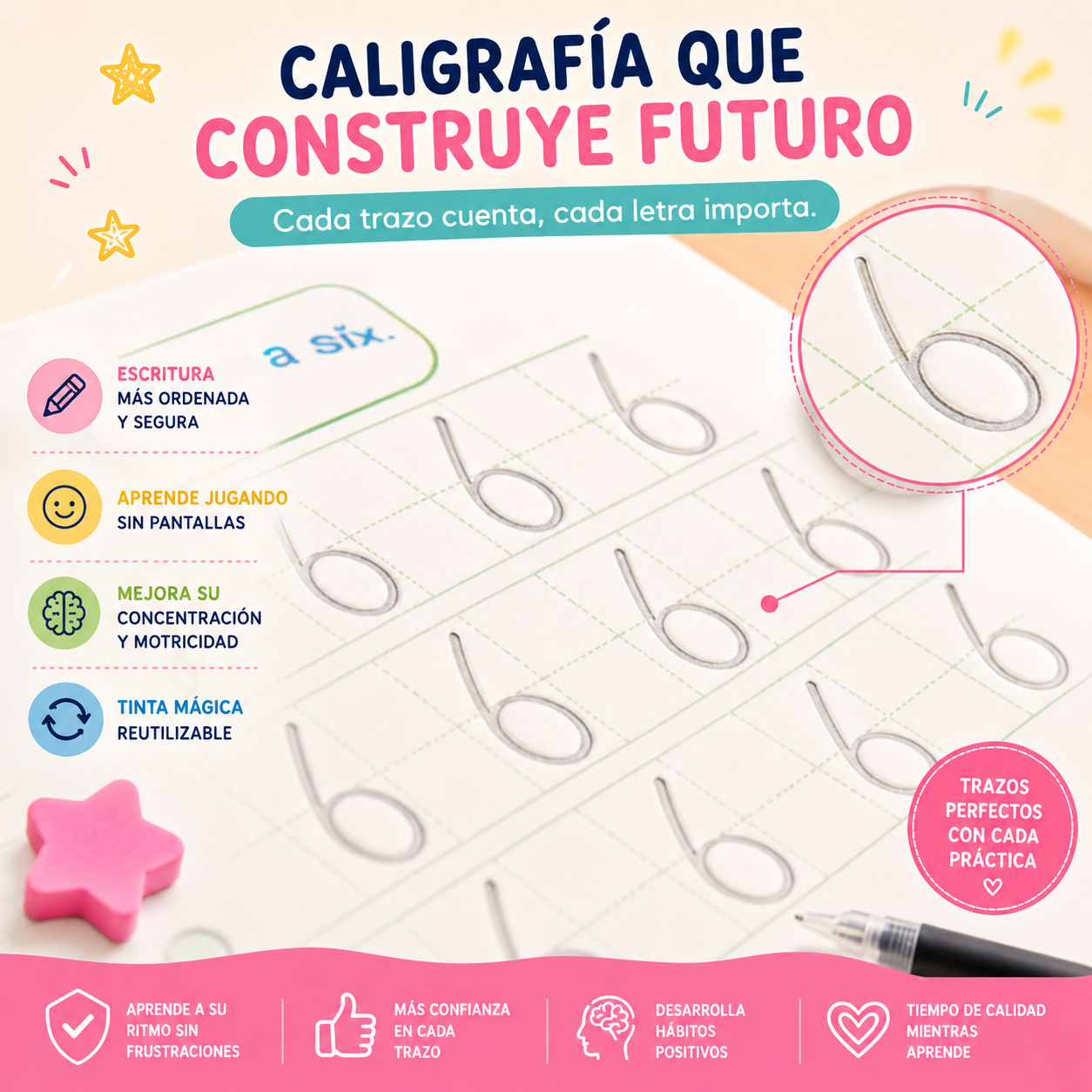 Set 4 cuadernos magic caligrafia montessori