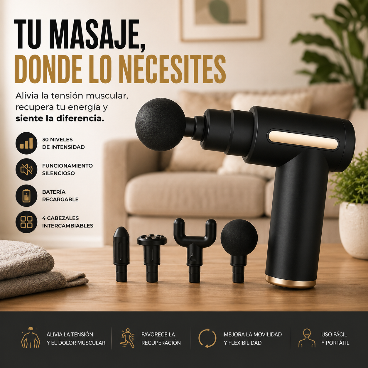 Pistola de Masaje Pro - Alivia la tensión muscular.