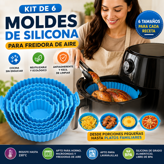 Kit de 6 Moldes Pro para Freidora de Aire™ (Color al azar)⭐ Menos limpieza, más comodidad.