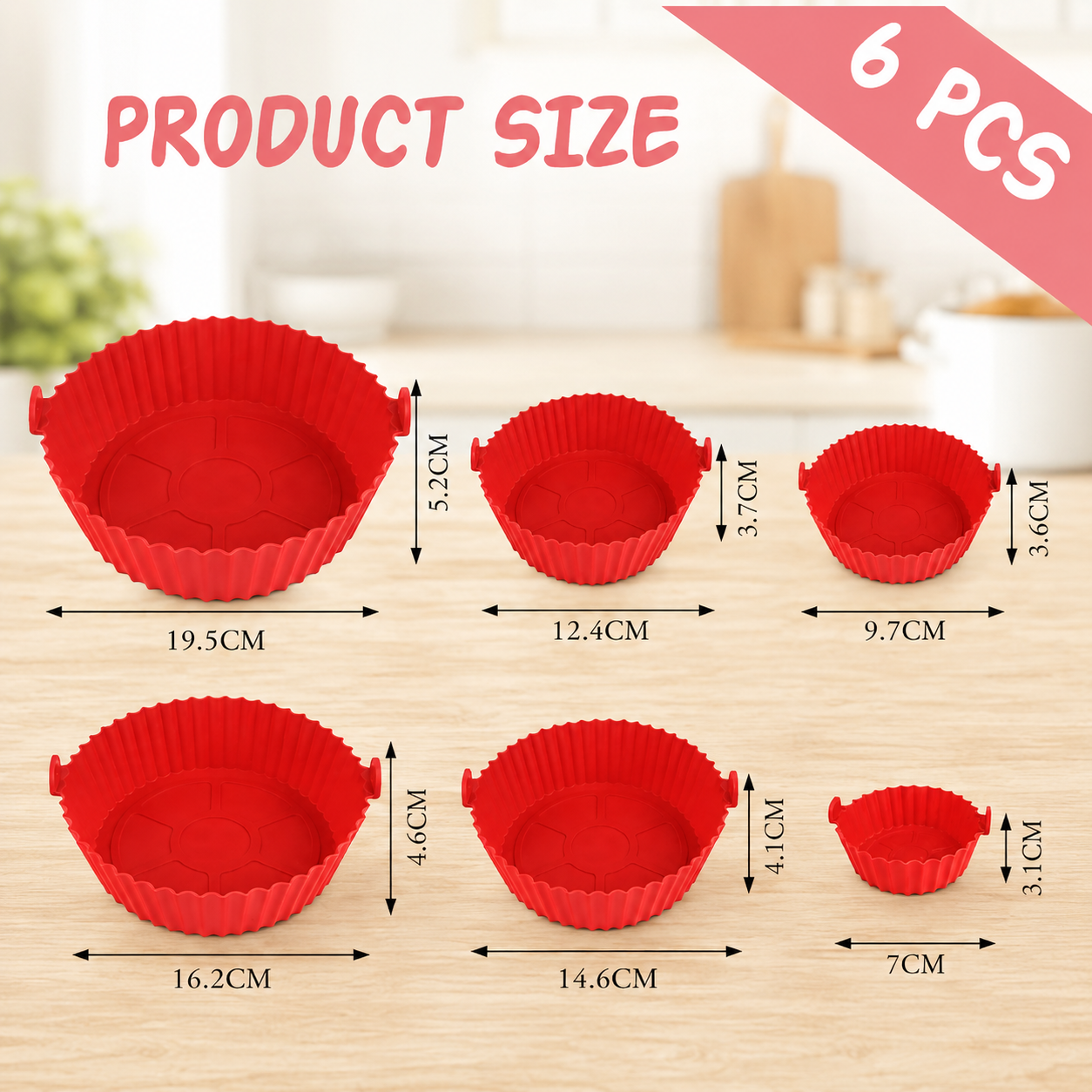 Kit de 6 Moldes Pro para Freidora de Aire™ (Color al azar)⭐ Menos limpieza, más comodidad.