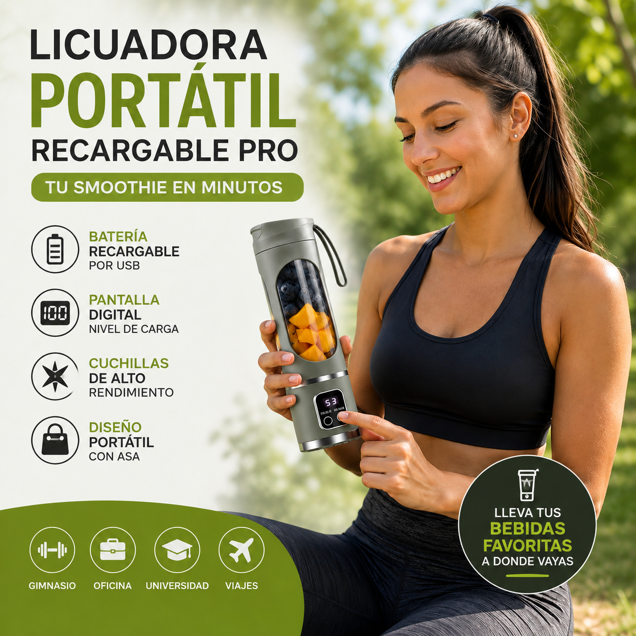 Licuadora Portátil Pro USB - Bebidas frescas donde quieras.