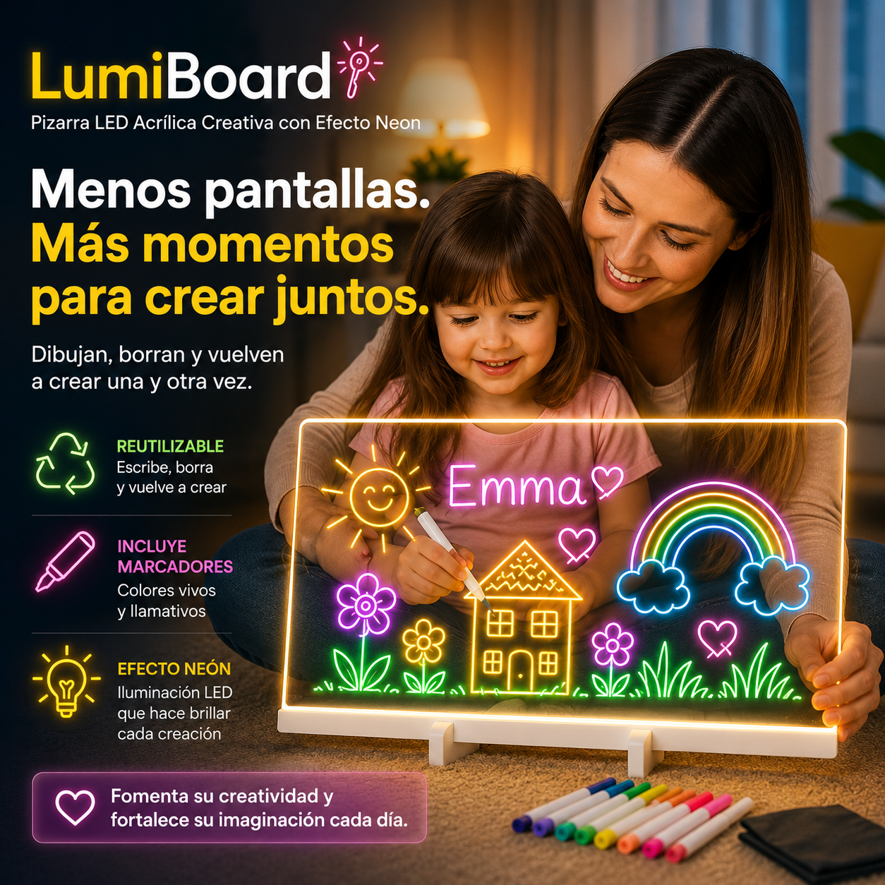 LumiBoard™ Pizarra LED Acrílica Reutilizable - Horas de diversión creando