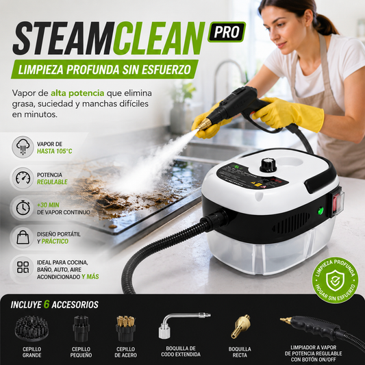 SteamPro 2500w, Limpiador A Vapor Presion Portatil - Limpieza profunda sin esfuerzo.