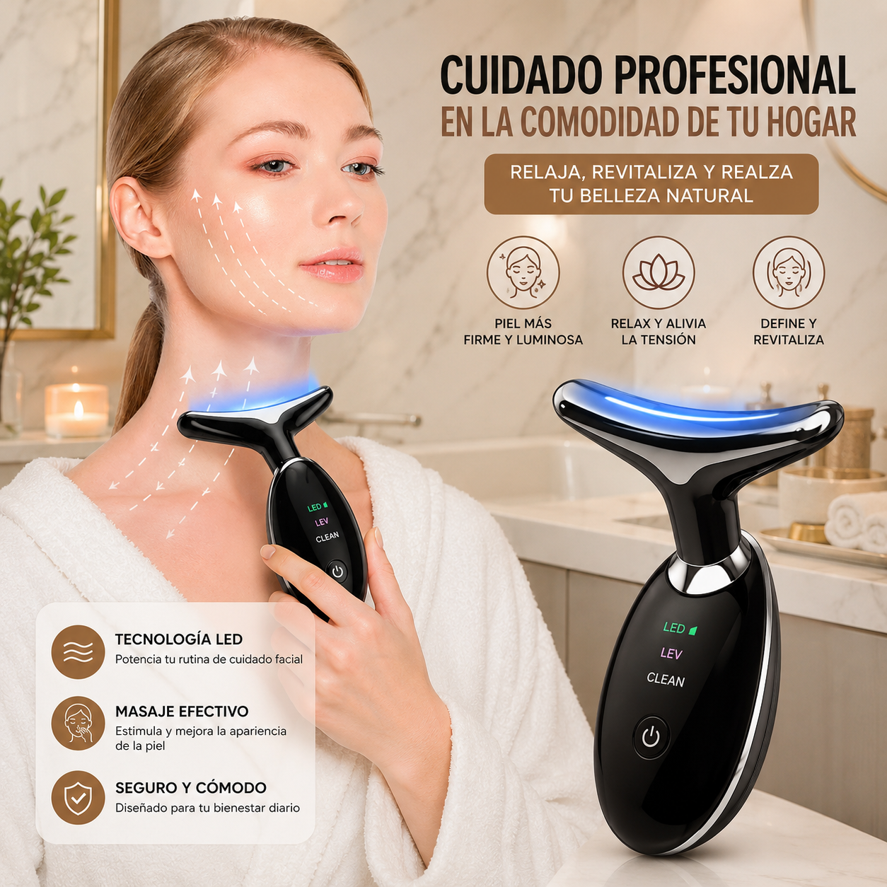Masajeador Facial y de Cuello LED - Relajación y cuidado diario