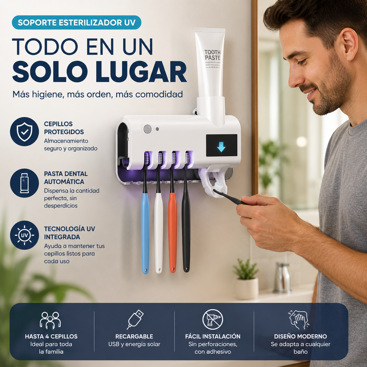 Soporte Esterilizador UV para Cepillos - Orden e higiene diaria