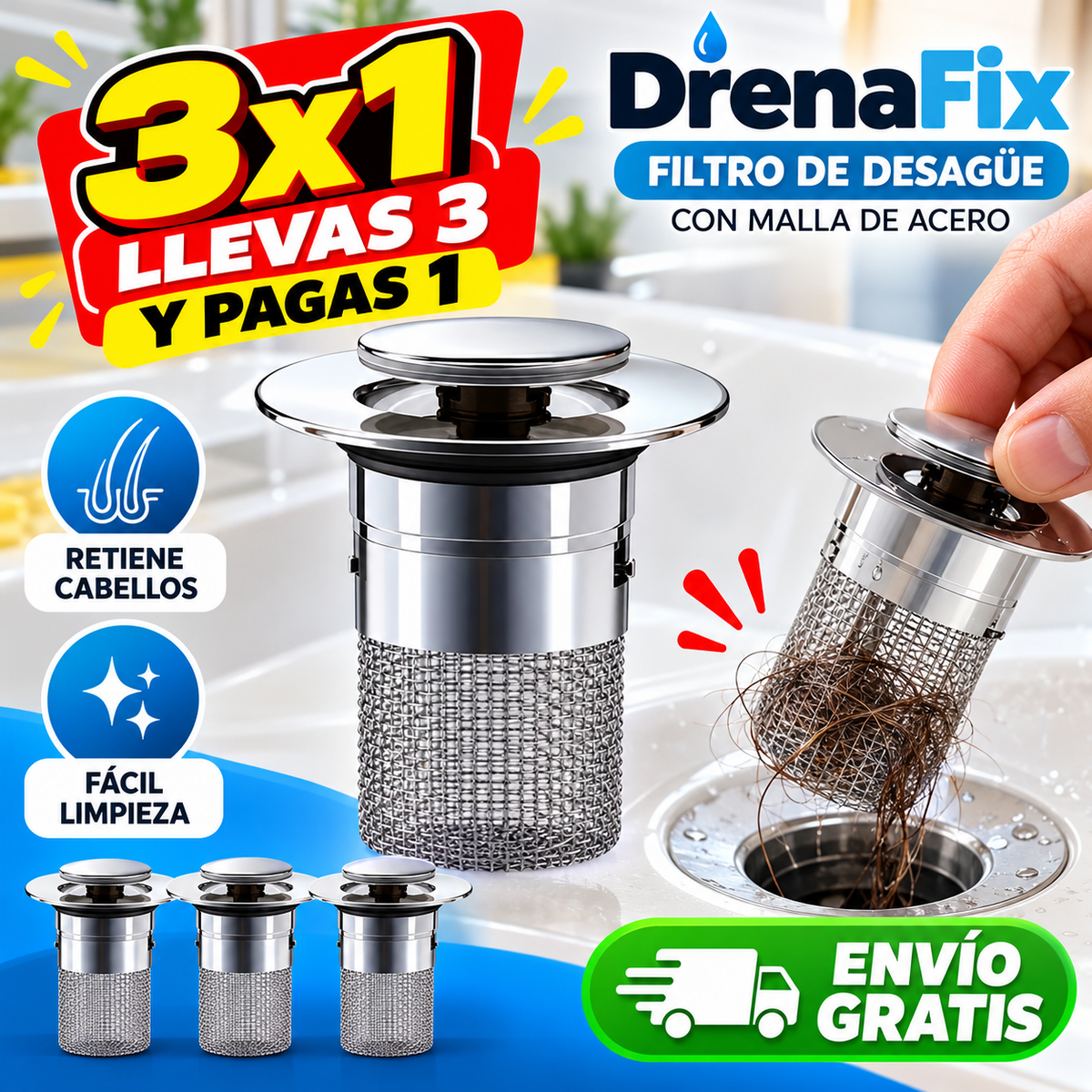 DrenaFix - Retiene cabellos y residuos.