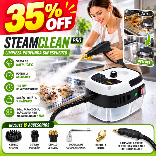SteamPro 2500w, Limpiador A Vapor Presion Portatil - Limpieza profunda sin esfuerzo.