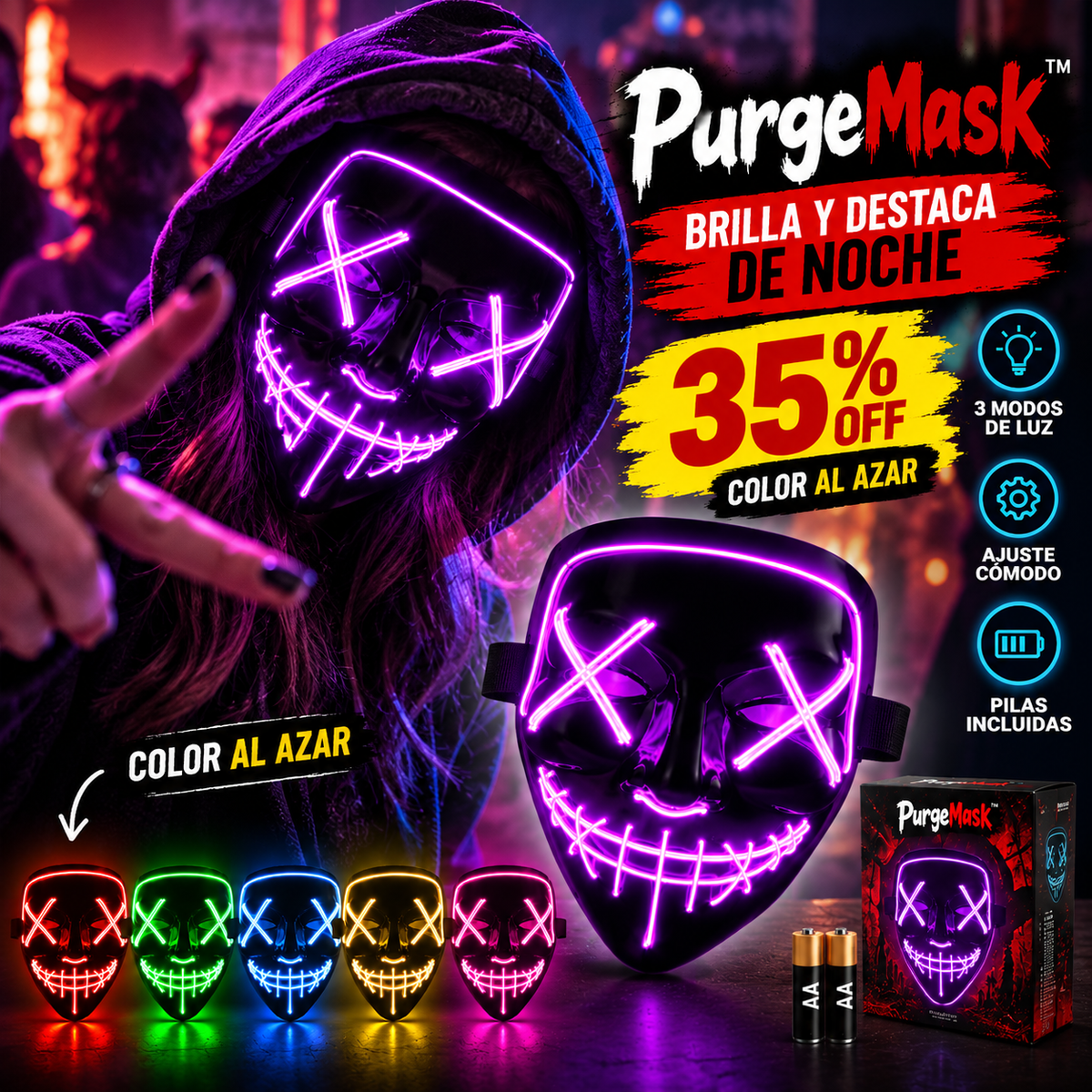 PurgeMask™ - Brilla y destaca de noche**