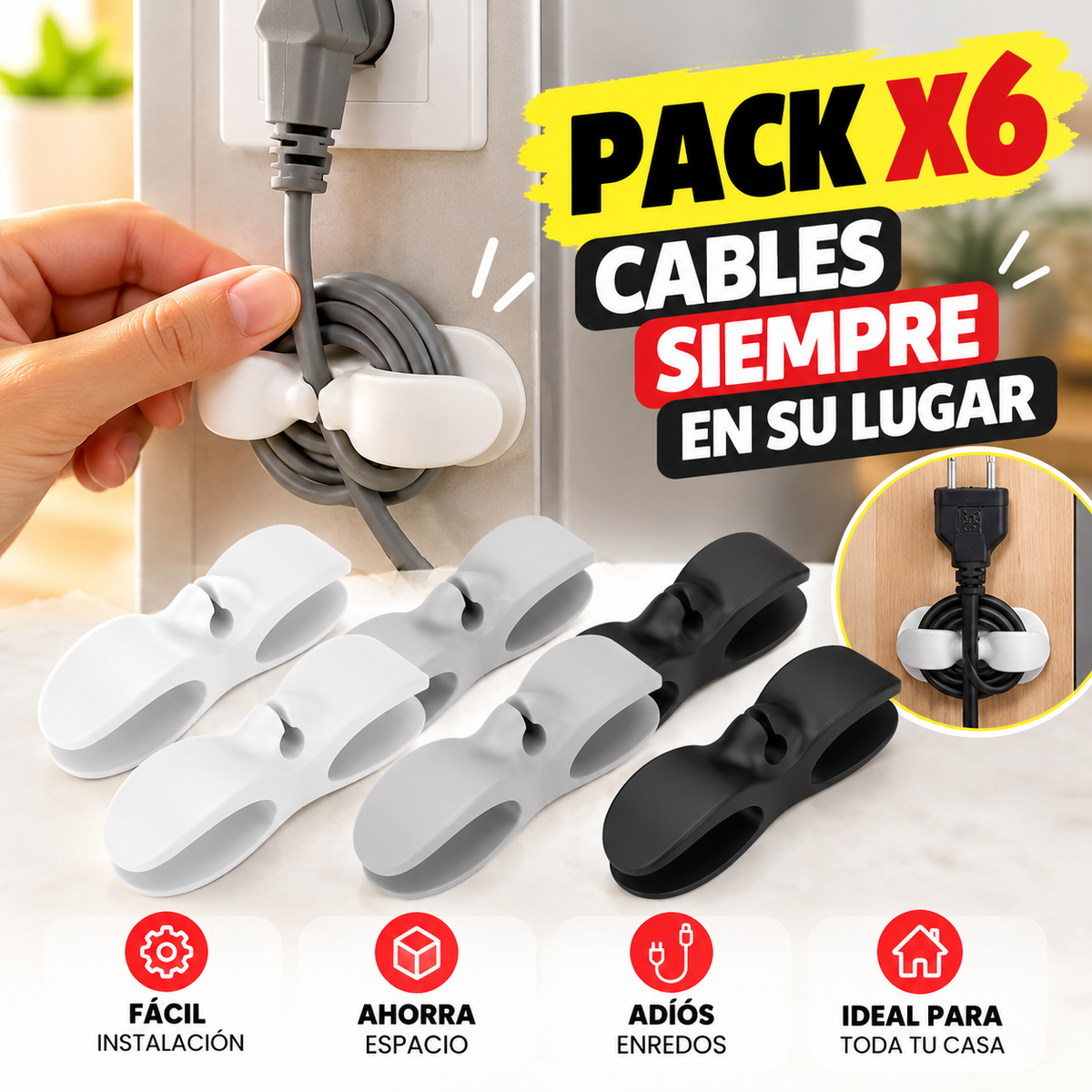 CableFix (Pack 6 unidades) - Cables ordenados en segundos