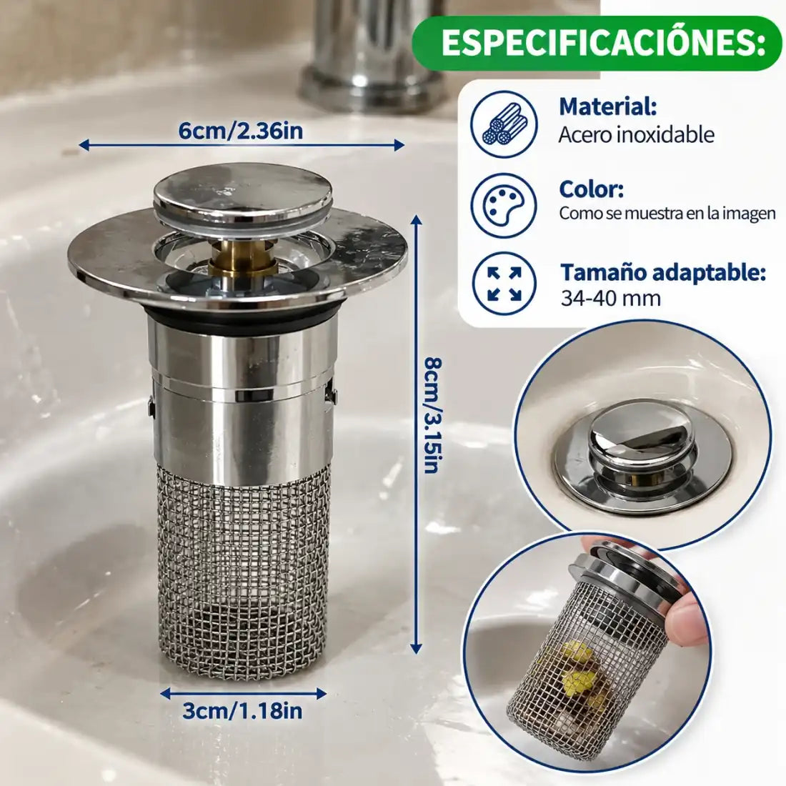 DrenaFix - Retiene cabellos y residuos.