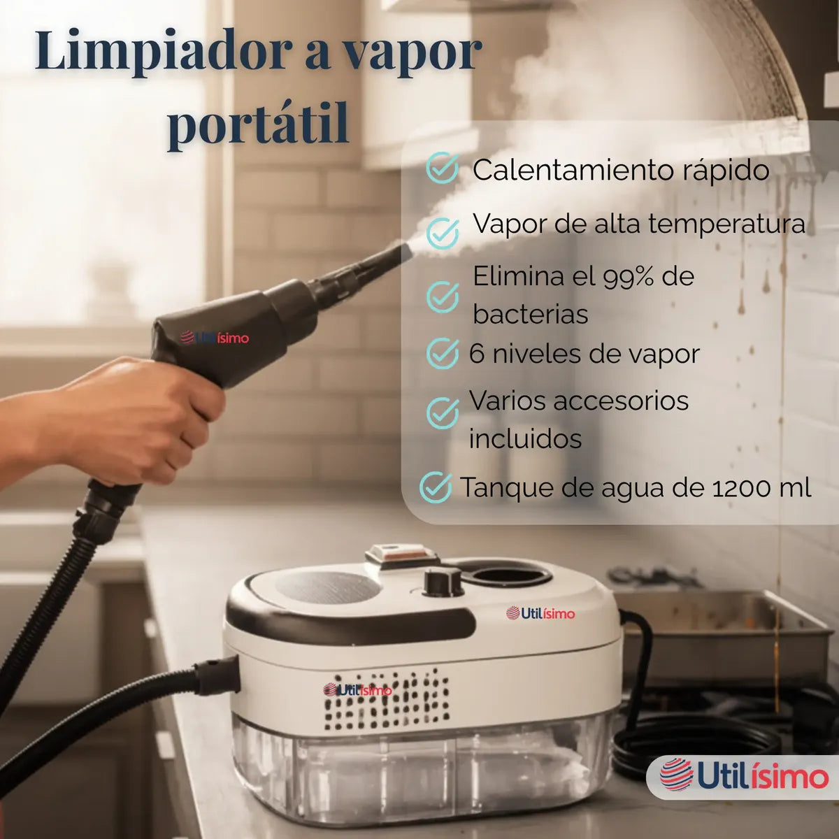 SteamPro 2500w, Limpiador A Vapor Presion Portatil - Limpieza profunda sin esfuerzo.