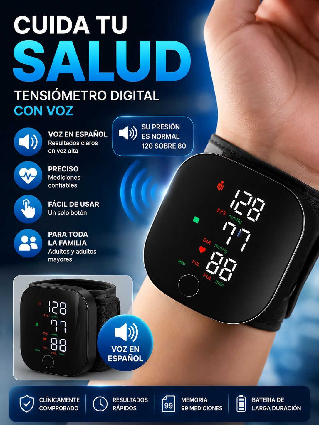 Tensiómetro Digital de Muñeca - Control fácil desde casa.
